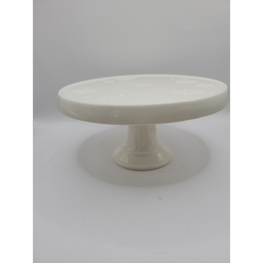 Hallmark Snowflake Cake Stand Pedestal White Ceramic 10 Inch Winter Holiday